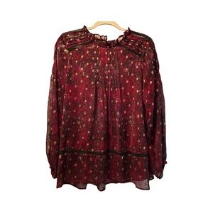 Anthropologie HD in Paris Burgundy Blouse with Gold Accents